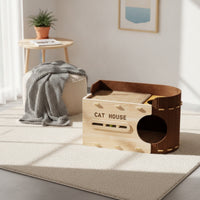 Cat Scratcher Bed Wooden Cat Lounge with Scratcher Curved Furniture for Cats, Kittens, Living Room, Home
