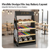 Customizable Bakery Display Rack Complimentary Design Service Bread Display Stand Sturdy Build Wood and Metal Pastry Stand Heavy Duty for Cafe Owners, Bakers, Supermarket Planners, Convenience Shop