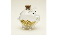 Valentine's Day Gift Mini Pig Glass Bottle Compact Size Transparent Pig Currency Bank Stable Base Clear Glass Coin Jar Cork Stopper for Bedroom