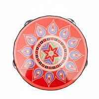 Traditional Artistic Print jingling disc Tambourine Educational Toy drumed Tambourine Easy to Play Dance Accessory Lightweight for entertainers, Music Students, Kindergarten, Cultural celebration, Stage Performance, Sporting events