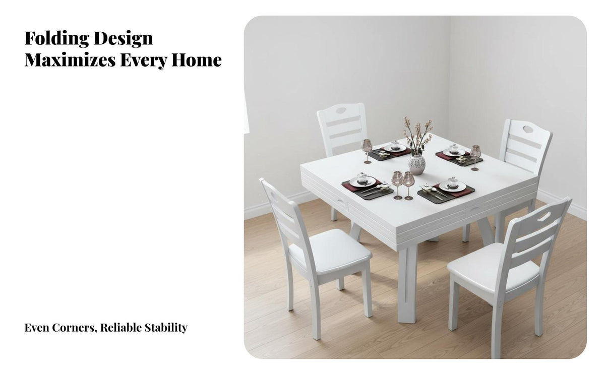 Square to Round Dining Table Solid Wood Construction Convertible Dining Table Rounded Corners Home Furniture for Families, Hosts, Kitchen, Living Room