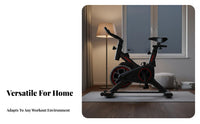 Silent Operation Indoor Cycling Bike Fully Adjustable Seat Stationary Cycling Bike Sturdy Steel Frame Cardio Machine LCD Digital Monitor for Family