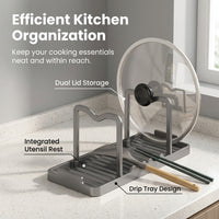 Pot Lid Holder, Utensil Holder, Spoon Rest, 2-Layer Countertop Pot Lid Organiser Rack, Modern Minimalist Kitchen Organiser
