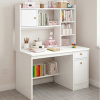 Multi-Functional Workstation Study Desk with Bookshelf and Drawers Spacious Desktop Computer Desk with Bookshelf Space Saving Design Home Office Furniture Anti-Collision Rounded Corners for Teens