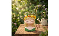 Sculpted Girl Bust Planter Decorative Planter with Pearl Necklace Whimsical Female Face Flowerpot Cute for Plant Lovers, Gardeners, Desk, Living Room, Bedroom, Balcony