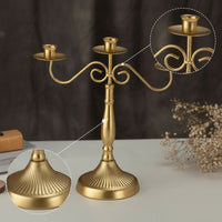 3-Candle Candelabra Gold-Tone Three-Arm Candelabra Candlestick Holder with Three Cups Tabletop Taper Candle Holder Vintage-Style