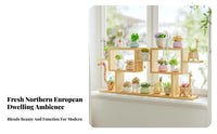 Multi-Tier Plant Shelf Solid Wood Wooden Stand Space Saving Desktop Plant Organizer for Balcony, Living Room, Office