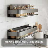 No-Drill Installation Floating Condiment Rack Space-Saving Kitchen Organizer With Hanging Hooks Wall Shelf Multifunctional for Home Cooks, Homeowners, Students, Pantry, Bathroom