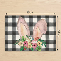 Set of 4 Easter Placemats, Heat Resistant Linen Table Mats with Rustic Buffalo Check & Bunny Design, Washable Dining Room Mats for Spring Party Kitchen Home Decoration