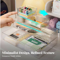 Makeup Vanity Tray Transparent View Ribbed Cosmetic Organizer Tray Space Saving Clear Drawer Organizer Set for Homeowners, Students, Washroom