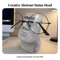 Moai Statue Glasses Holder Creative Design Easter Island Head Eyeglass Stand Abstract Design Moai Eyeglass Holder for Office Workers, Bedside Table