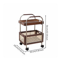 Portable Shelf Unit With Wheels 2 Tier Rolling Cart Removable Tray Wooden Serving Cart for Living Room