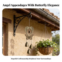 Antique Bronze Butterfly Bell Ornament Chain Hanger Angel Wings Ornament Decorative Angel Bell Decoration Gift Idea for Garden