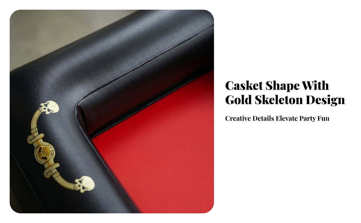 Skull and Chain Casket Cooler Halloween Inflatable Beverage Cooler Black Ice Bar Gold Accents