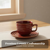 Ideal Gift Ceramic Coffee Cup Handmade Retro Teacup and Saucer Artisanal for Coffee Professional S, Homeowners, Breakfast, Kitchen, Office