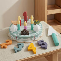 Wooden Cake Toy Smooth Painted Finish Wooden Pretend Cake Printed Decorative Details for Children