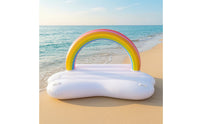 Inflatable Bed with Rainbow Arch Colorful Rainbow Pool Lounger Cloud Floating Bed Comfortable Pool Lounger with Cloud Backrest