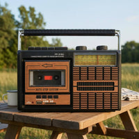 Auto-Stop Wood-Grain Radio Cassette Player Two-Way Power Retro Radio Cassette Player Portable Boombox Push-Button Controls