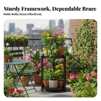 Multi-Layer Flower Pot Rack Freestanding Space-Saving Plant Shelf Elegant Crafted Metal Plant Display Rack for Indoor, Balcony