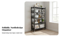 No-Installation Required Foldable Rolling Rack Multi-Tier Rolling Foldable Shelving Unit Space-Saving Household Storage Mobile with Wheels for Home Organizers, Apartment Dwellers, Kitchen, Balcony, Living Room, Bedroom