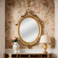 Gold Classical Oval Decorative Wall Mirror with Ornate Pattern