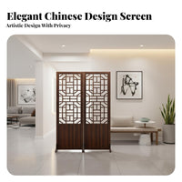 Chinese Design Folding Screen Foldable Design Oriental Hollow-out Screen Solid Wood Frame Wooden Lattice Partition for Renters, Office Workers