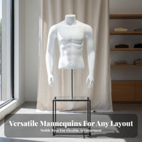 Half Body Mannequin Athletic Build Half Body Mannequin Stand Stable Metal Base men's Clothing Display Form for Window Displays, Showrooms