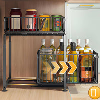 Metal Cabinet Organizer with Pull-out Baskets Heavy-Duty Sliding Cabinet Basket Rack Smooth Under Sink Organizer