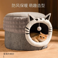 Enclosed Cotton Cat Bed for Winter, Gray Chinchilla Style