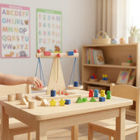 Early Education Wooden Balance Scale Educational Wooden Weighing Toy STEM Learning Balance Game Set Child-Centered for Preschoolers, Kids, Kindergarten, Classroom