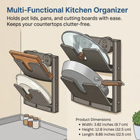 Pantry and Kitchen Bakeware Pot Lid Rack Holder Organizer, Foldable Carbon Steel Wall Mounted with Suction Cups