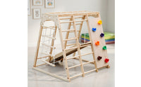 Wooden Climber Playset Multi-Functional Indoor Wooden Gym Climbing Frame with Swing for Young Children, Kids, Playroom, Living Room