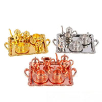 Dollhouse Miniature Alloy Tea Set for Dollhouse Kitchen