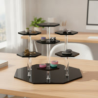 Tiered Hexagonal Display Riser Clear Stepped Display Stand Decorative Showcase Stand Elegant for Collectors, Hobbyists, Retail Counters, Shelves, Desks
