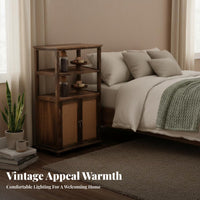 Rattan Door Cupboard Sturdy Wood Frame 2-Door Rattan Chest Vintage Design Multifunctional for Renters, Bedroom, Entryway