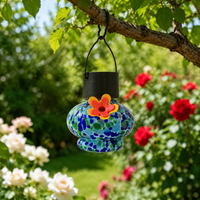 Outdoor Solar Lantern Tinted Glass, Multicolor Outdoor Solar Lighting with Hook, Decorative Garden Solar Lamp