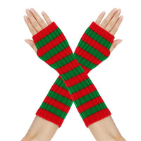 Anime Cosplay Striped Gloves, Fingerless Knit Sleeves, Christmas, Autumn Winter, Polyester