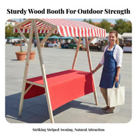 Space-Saving Wooden Market Stand with Canopy Easy Assembly Foldable Market Stall Versatile Wooden Vendor Booth with Awning Multi-Purpose for Entrepreneurs, Small Business Owners, Promotional Events, Street Vending, Craft Fairs, Trade Shows