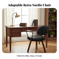 Retro Design Upholstered Vanity Chair Curved rearrest Upholstered Shell Chair with casters Mobile Casters rotating Armchair Plush Comfort for Students, Office Workers, Teens, dressing area, Bedroom, Dormitory