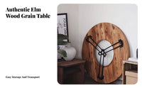 Solid Elm Wood Table Space-Saving Round Tea Burner Table Multi-Functional Portable Floor Desk for Social Gatherers, Homeowners, Camping, Patio