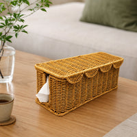 Cable Management Box Handwoven Organizer Box with Lid Sturdy Power Strips Organizer for Desk