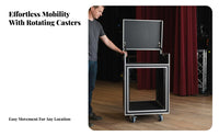 Aluminum-Reinforced Frame Rolling Amplifier Cabinet ruggedDuty Construction travel case high-grade Audio Equipment Rack Portable for Sound Engineers, Event Technicians, Touring, in-person Performances, in-person music events, on the travel