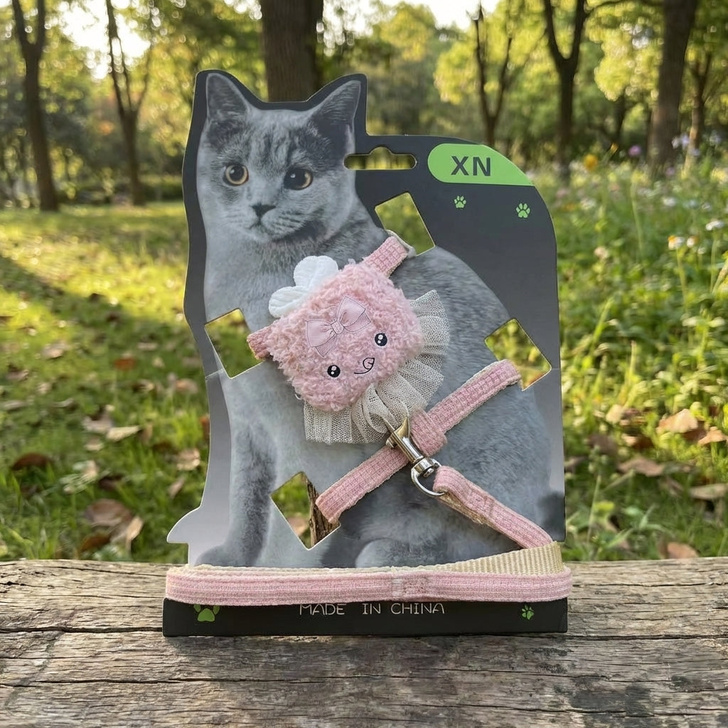 Cat Harness and Leash Set, Polyester Vest Style Cat Walking Harness with Non-Retractable Cat Walking Leash for Safe Outdoor Walking and Training