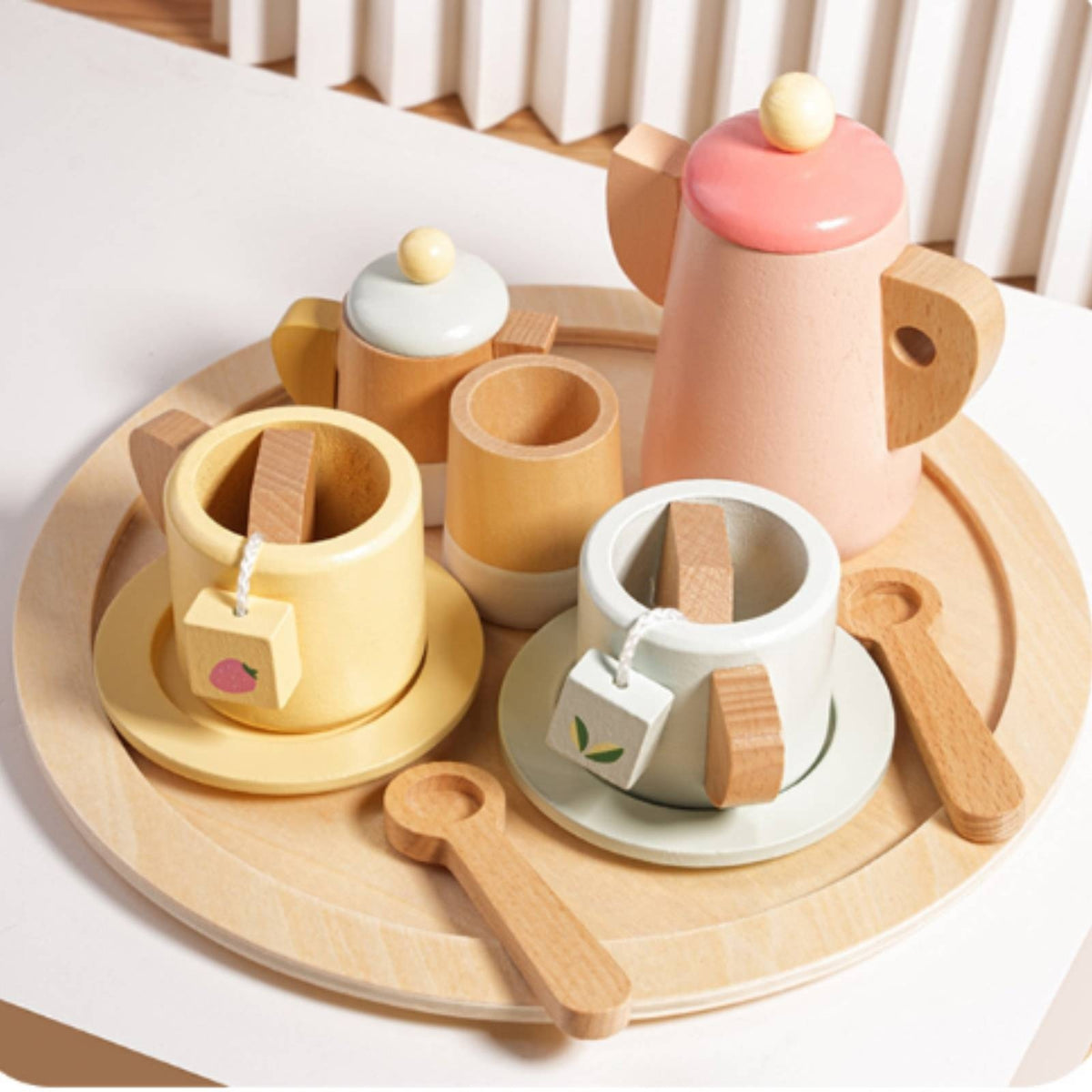 Wooden Tea Set Wooden Tea Party Set Imaginative Playset for Toddlers