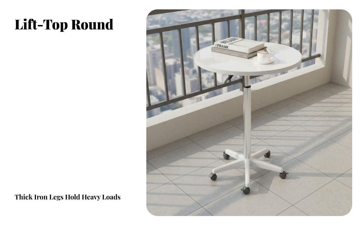 Round Rim Design Adjustable Height Side Table Space-Saving Height Adjustable Bedside Table Multi-Purpose Mobile Laptop Desk Stable & Sturdy for Apartment Dwellers, off-Site Workers, Balcony, Small Areas, Living Room, Home Office