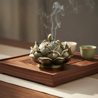 Lotus Flower Scent Burner Vintage Design Antique Alloy Censer Intricate Carvings Coil Scent Burner for Buddhists, Tea Ceremony, Altar