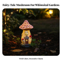 Solar Mushroom Lantern Automatic On/Off Solar Mushroom House Resin Fairy Outdoor Light for Patio, Balcony, Pathway