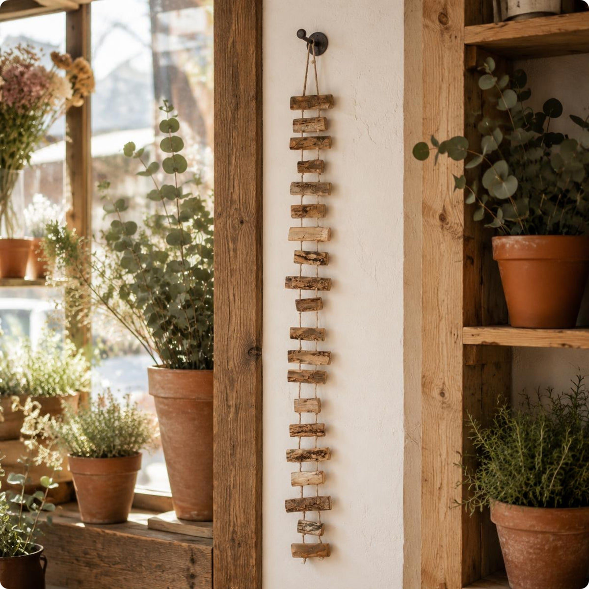 Handmade Look Wooden Ladder Decor Farmhouse Design Rustic Wood Wall Hanging Jute Rope for Flower Shop, Garden, Patio