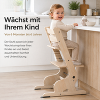 Baby Highchair, Growing Children's Highchair Height-Adjustable, Baby Chair from Natural Material with Harness and Removable Tray, 79x46x49cm