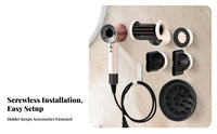 Punchdrilleffortless Installation Attractive Hair Dryer Holder Set Includes Reachory Holders Hair Appliance Organizer Space-Saving Design Wall Mounted Rack Sturdy Construction for Styling Tool Users, Homeowners, Home Organizers, Vanity Area, Dressing Room